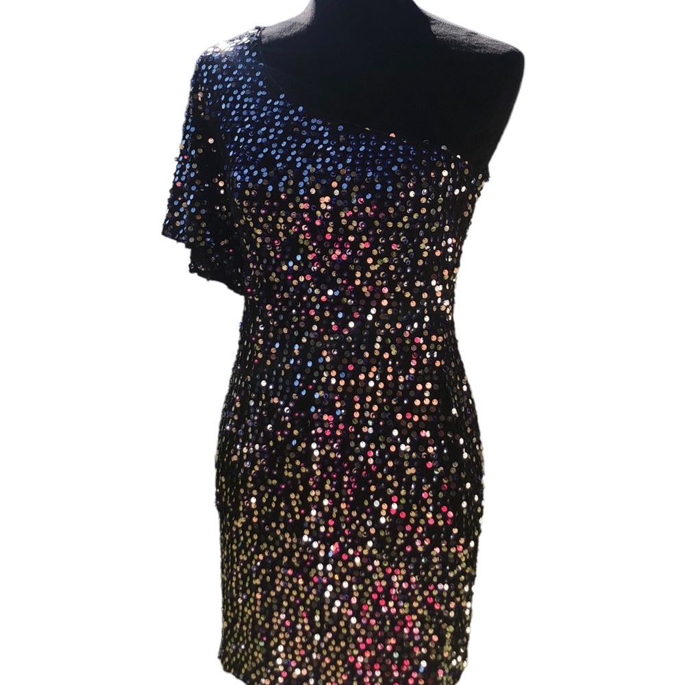 As U Wish One Shoulder Sequin Bodycon Dress size Large - Picture 4 of 14